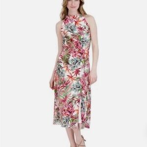 Julia Jordan Tropical Floral Sleeveless Halter Midi Dress Women’s 6 Event Easter